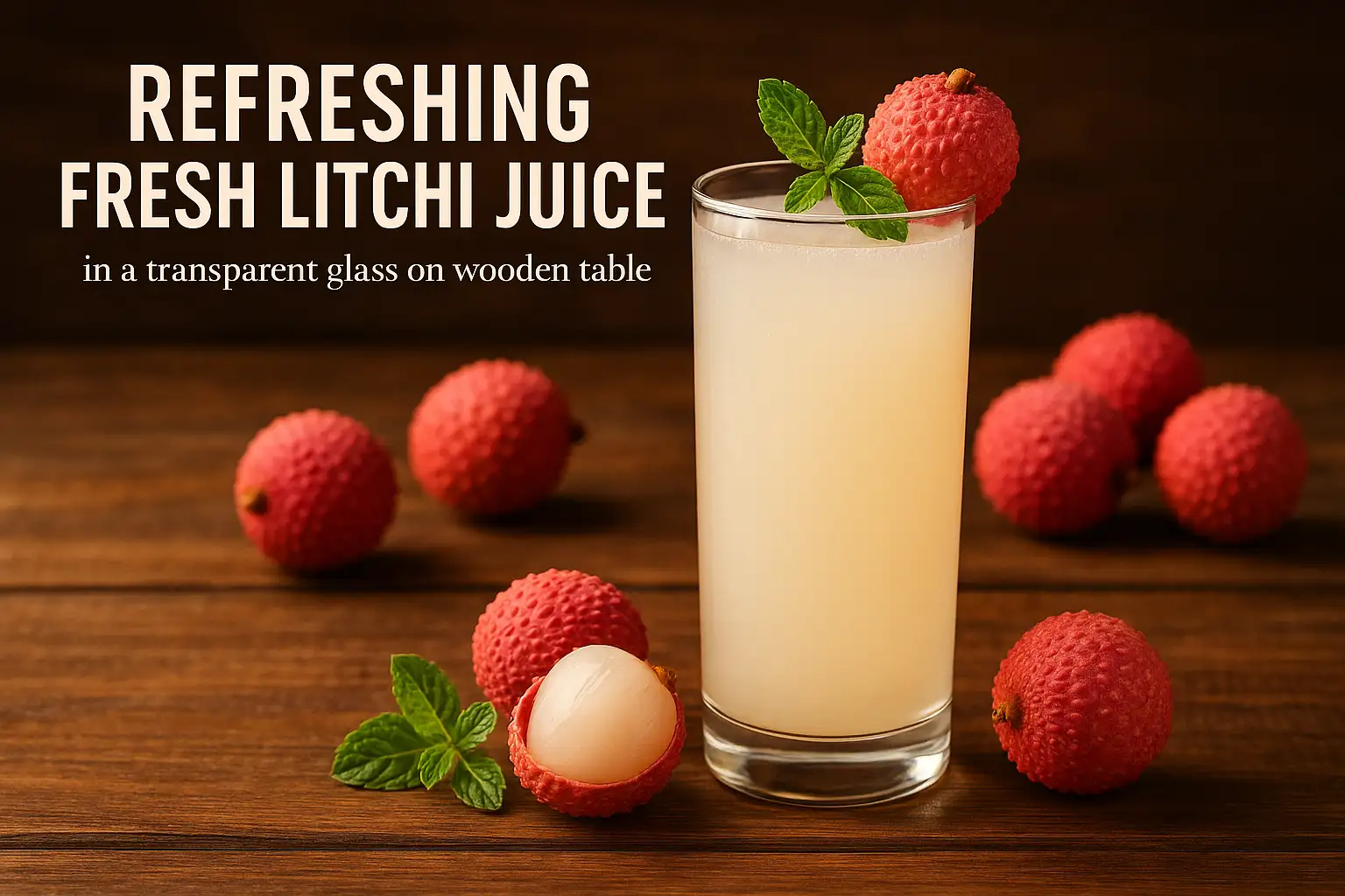 4 Powerful Ways to Add Fresh Litchi Juice to Daily Routine 2 Refreshing fresh litchi juice in a transparent glass on wooden table
