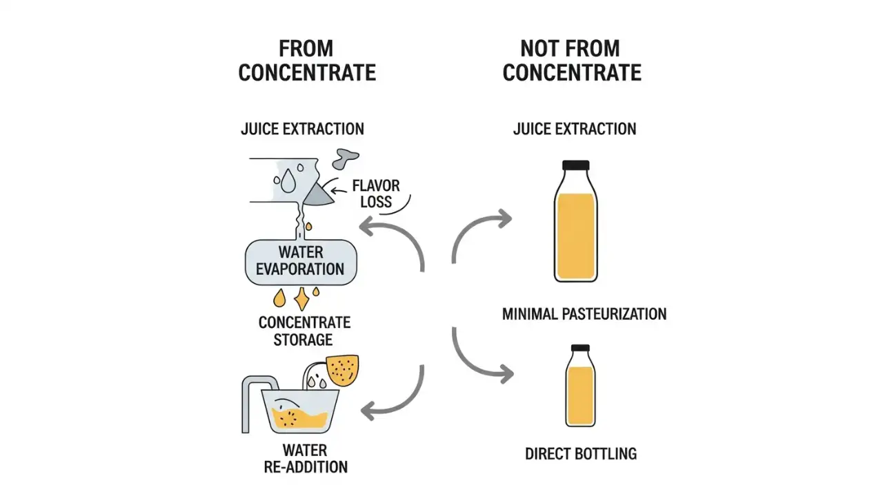 100 Lime Juice Not From Concentrate: Your Go-To for Authentic Flavor 1 A graphic illustrating the "From Concentrate" vs. "Not From Concentrate"100 Lime Juice Not From Concentrate process
