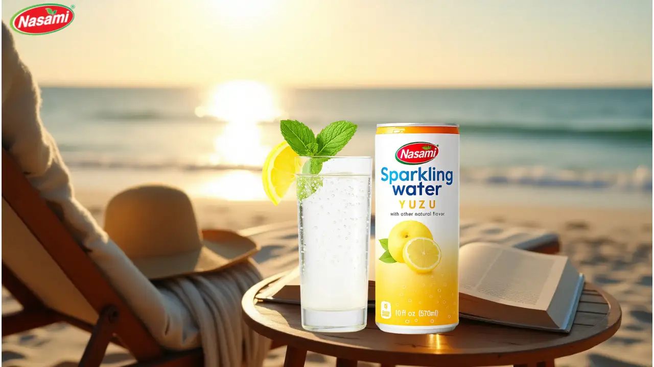 Fresh Yuzu Sparkling Juice: 7 Refreshing Flavors You’ll Love 3 Close-up-glass-of-Nasami-Fresh-Yuzu-Sparkling-Juice-with-mint-leaves-and-yuzu-slice