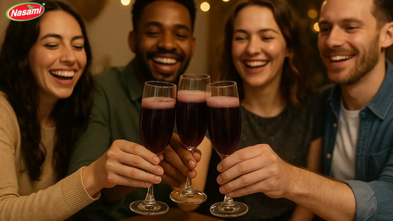 7 Best Sparkling Dark Grape Juice Picks to Try 2 Friends toasting with sparkling dark grape juice at a celebration