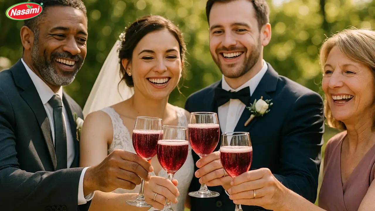 Grape Sparkling Cider: 7 Refreshing Picks You’ll Love 3 Guests-raising-glasses-of-grape-sparkling-cider-during-a-wedding-toast.
