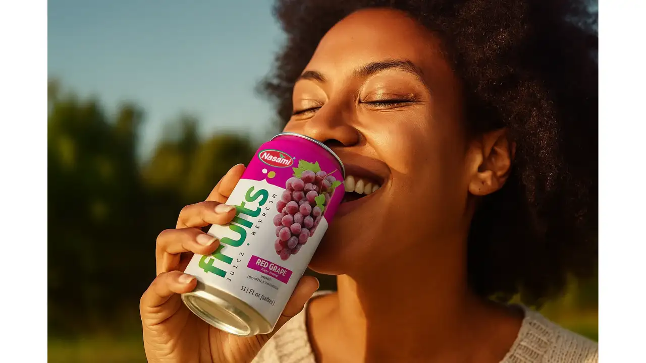 Discover Top 7 Amazing Fruit Juice Ready to Drink Options 4 Happy person enjoying a refreshing sip of Nasami convenient fruit beverage