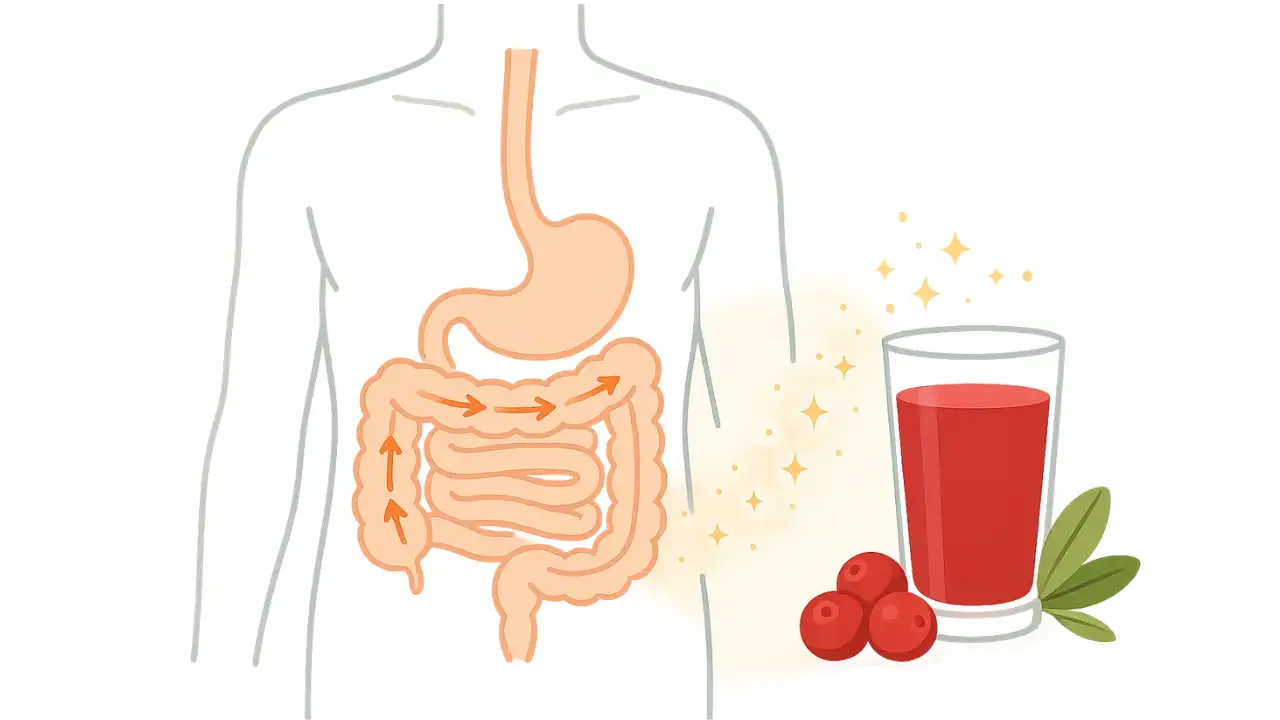 Illustration showing digestive system benefits from cranberry juice good for you