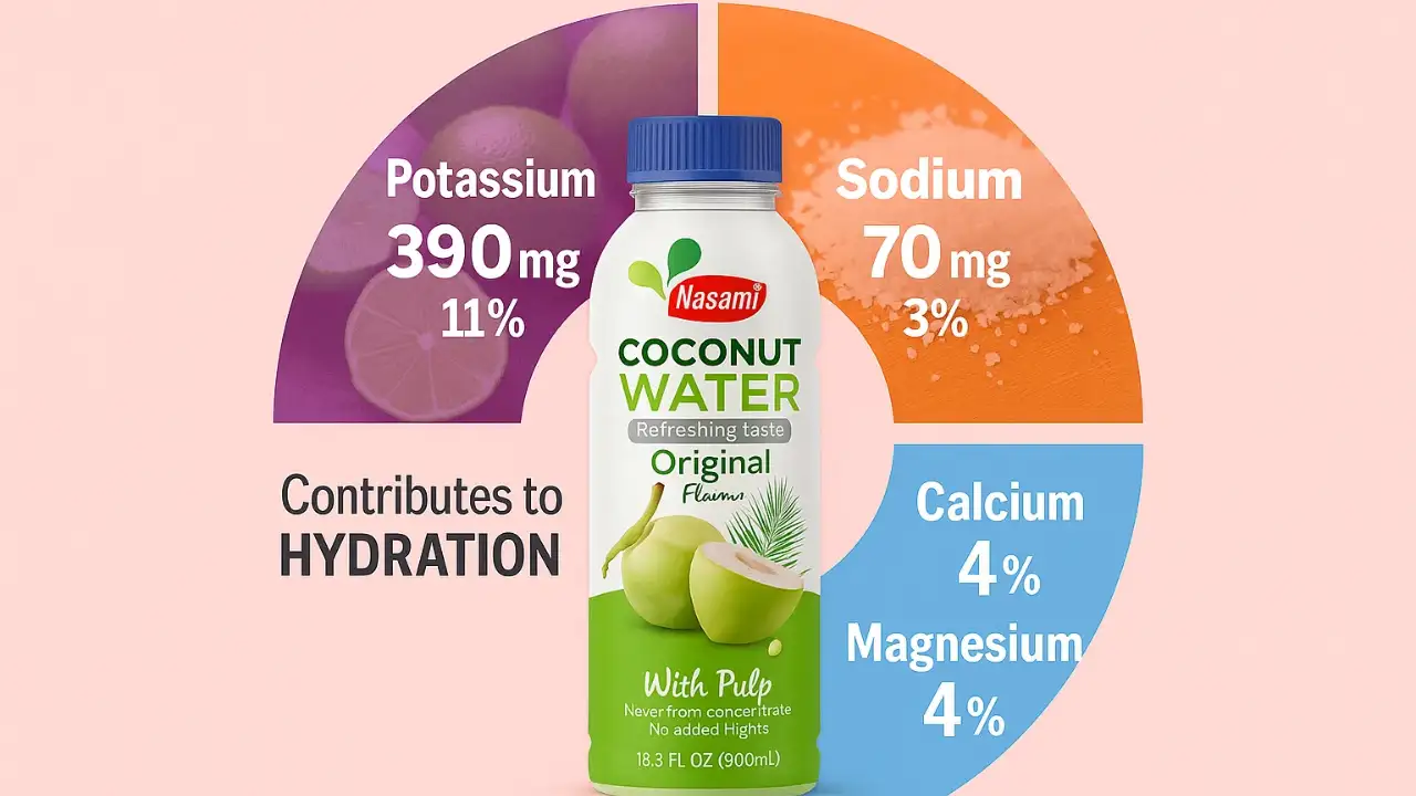 Young Coconut in Bottle: 7 Powerful Reasons to Choose It 10 Infographic illustrating the electrolytes in young coconut water in bottle for natural replenishment.