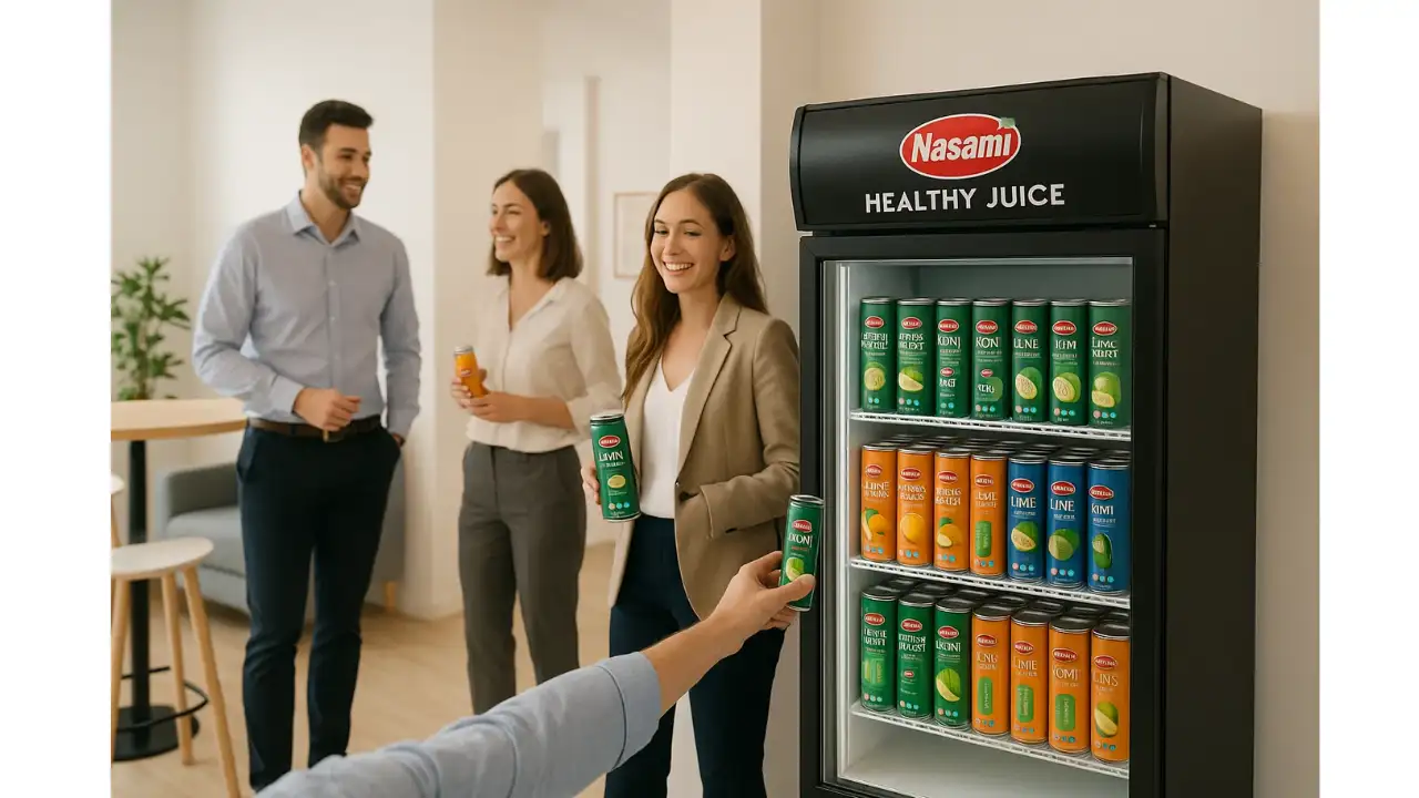 7 Healthy Juice for Weight Loss: Shed Pounds Fast! 3 Nasami healthy juice for weight loss readily available in an office breakroom, demonstrating convenient B2B wellness solutions.