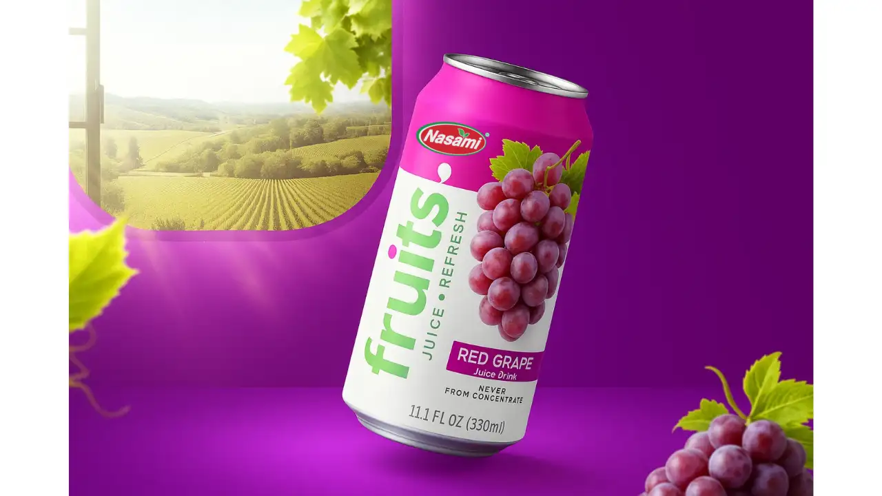 Experience 100% Pure The Ultimate Organic Grape Juice Not From Concentrate 2 Nasami organic grape juice not from concentrate bottles displayed in a commercial setting.