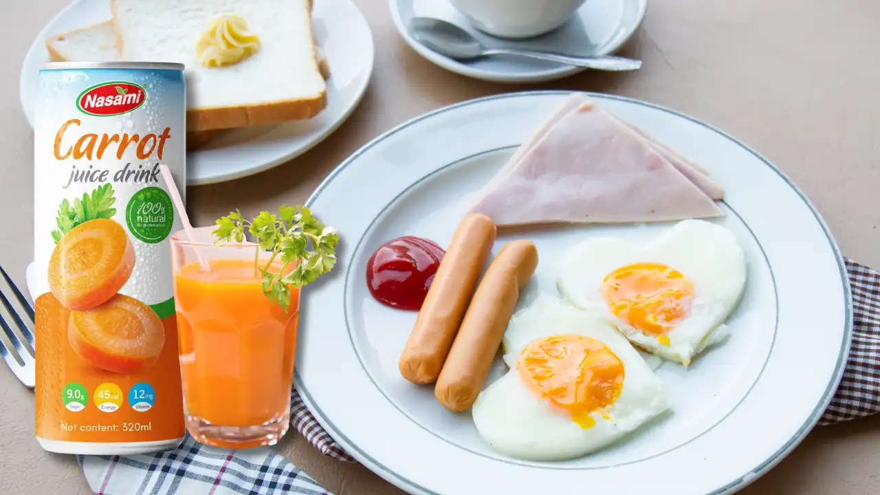 5 Ways Healthy Carrot Juice Becomes a Lifestyle Around the World 3 Organic German breakfast with rye bread, eggs, and carrot juice, showcasing clean eating and natural lifestyle.