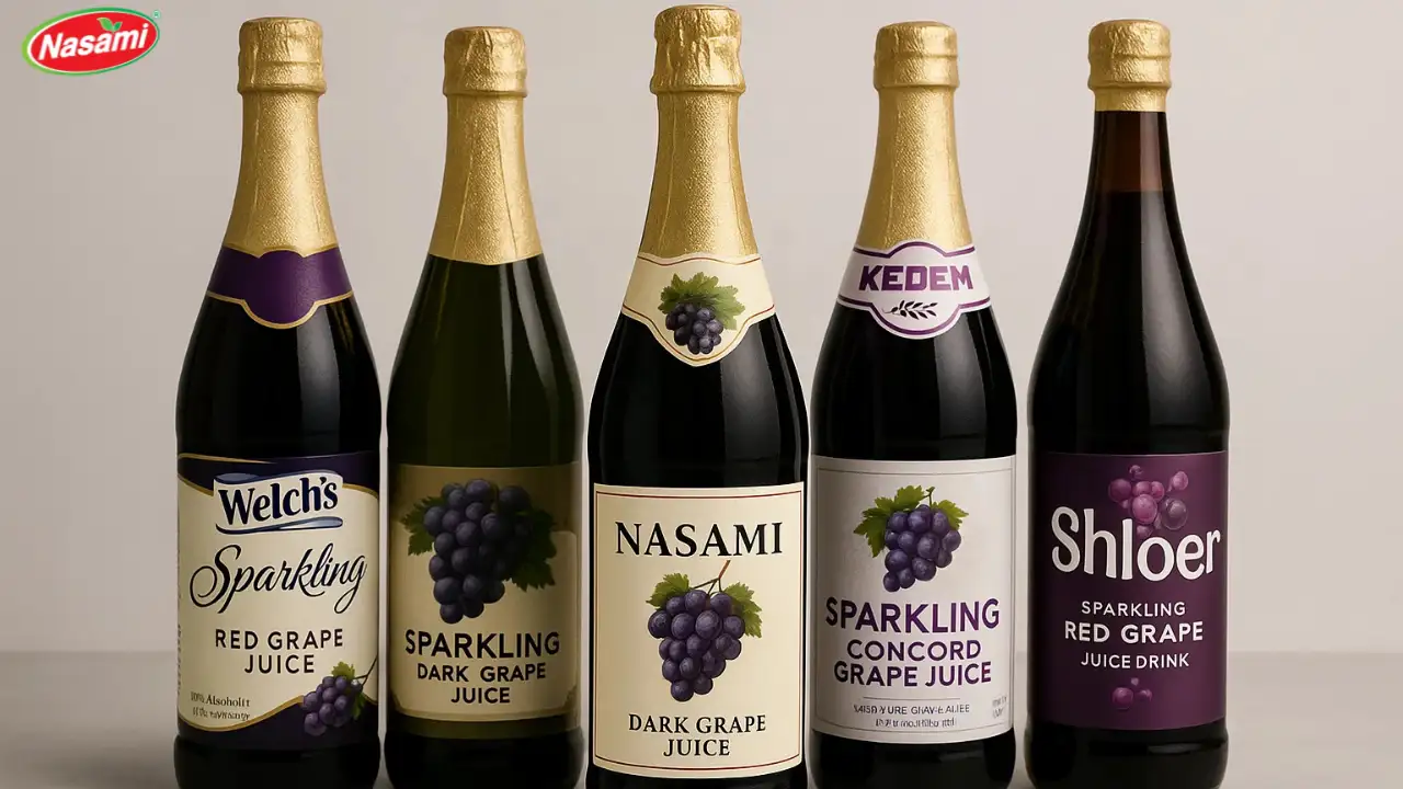 7 Best Sparkling Dark Grape Juice Picks to Try 3 Selection of sparkling dark grape juice bottles including Nasami