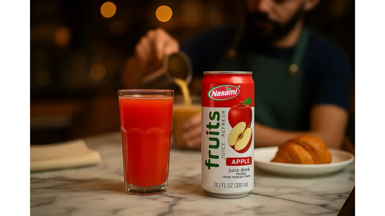 Premium 100 Apple Juice Not From Concentrate: Your B2B Beverage Solution 2 Serving delicious 100 apple juice not from concentrate in a modern cafe setting.