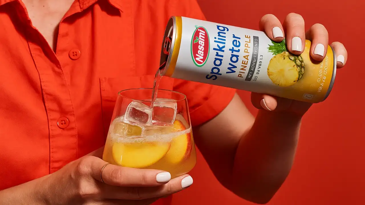 pineapple sparkling juice pouring