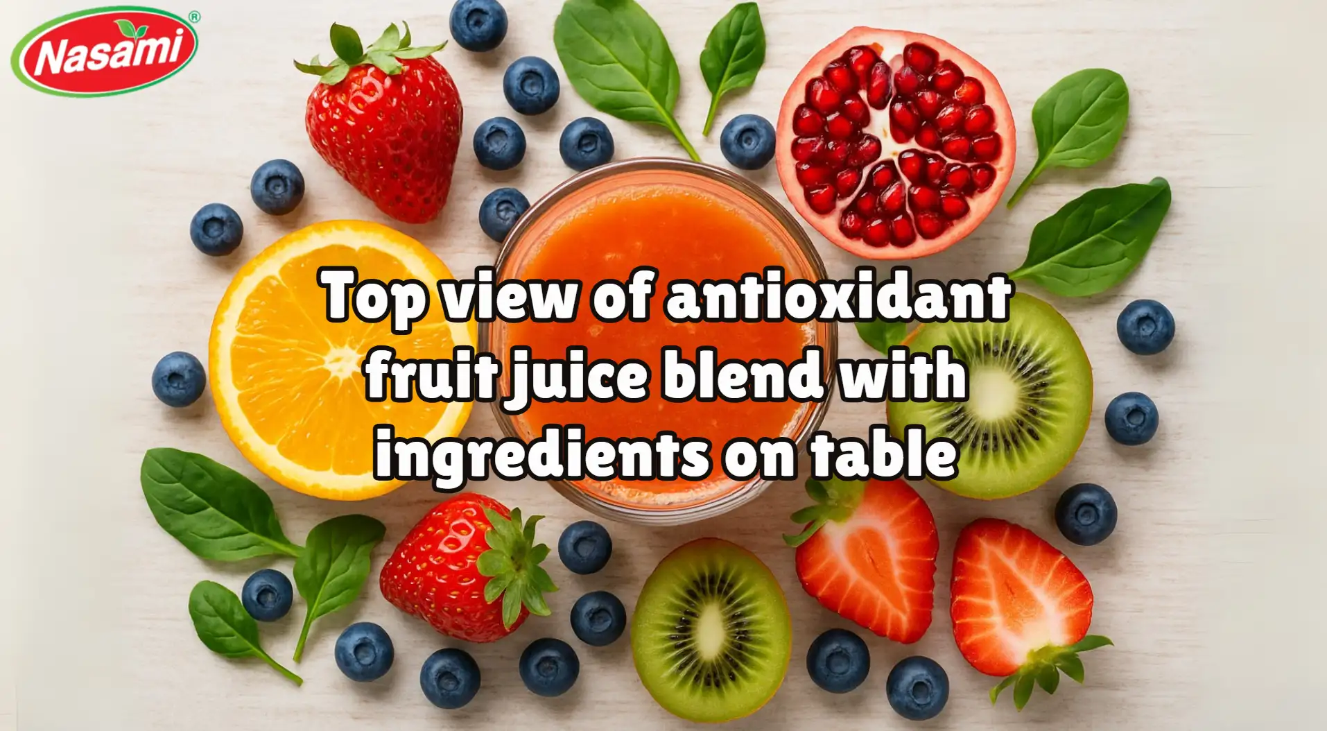 Antioxidant Fruit Juice Blend: 7 Powerful Health Benefits 3 Top view of antioxidant fruit juice blend with ingredients on table