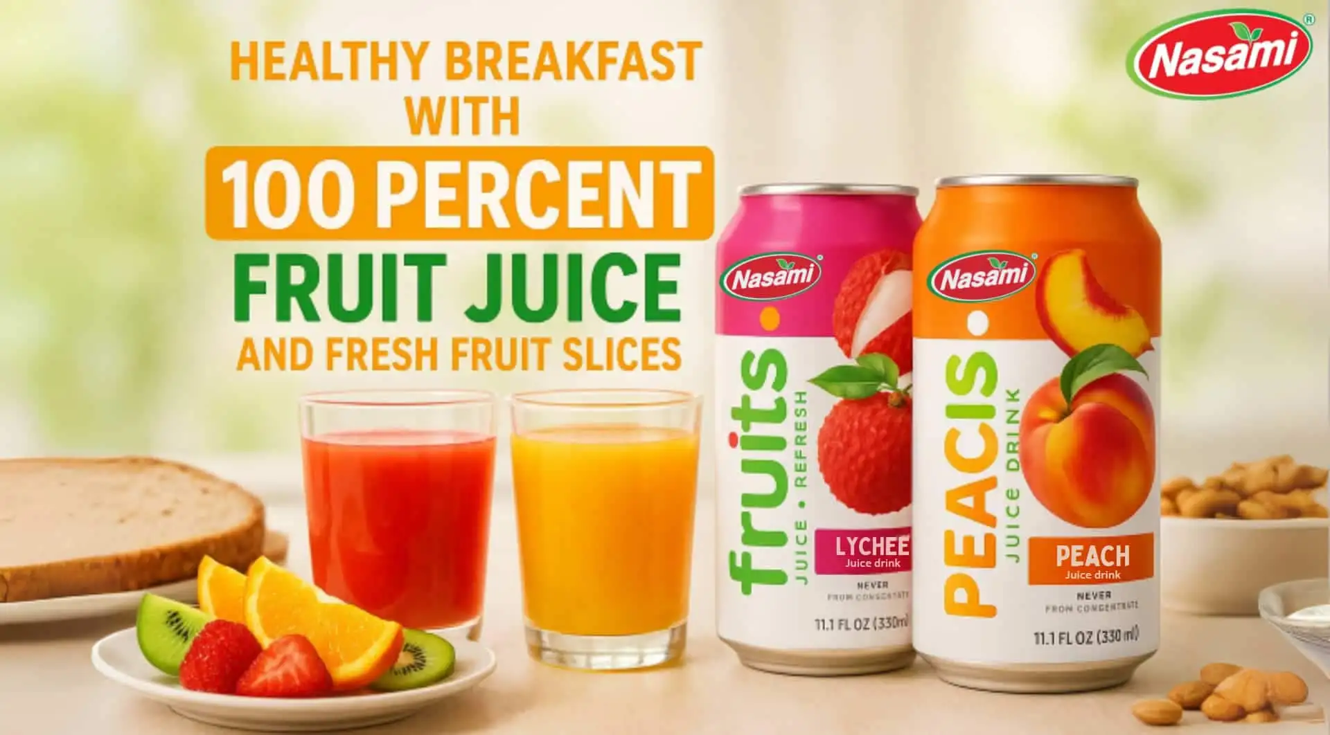The Shocking Truth About 100 Percent Fruit Juice Health 2 Healthy breakfast with 100 percent fruit juice and fresh fruit slices