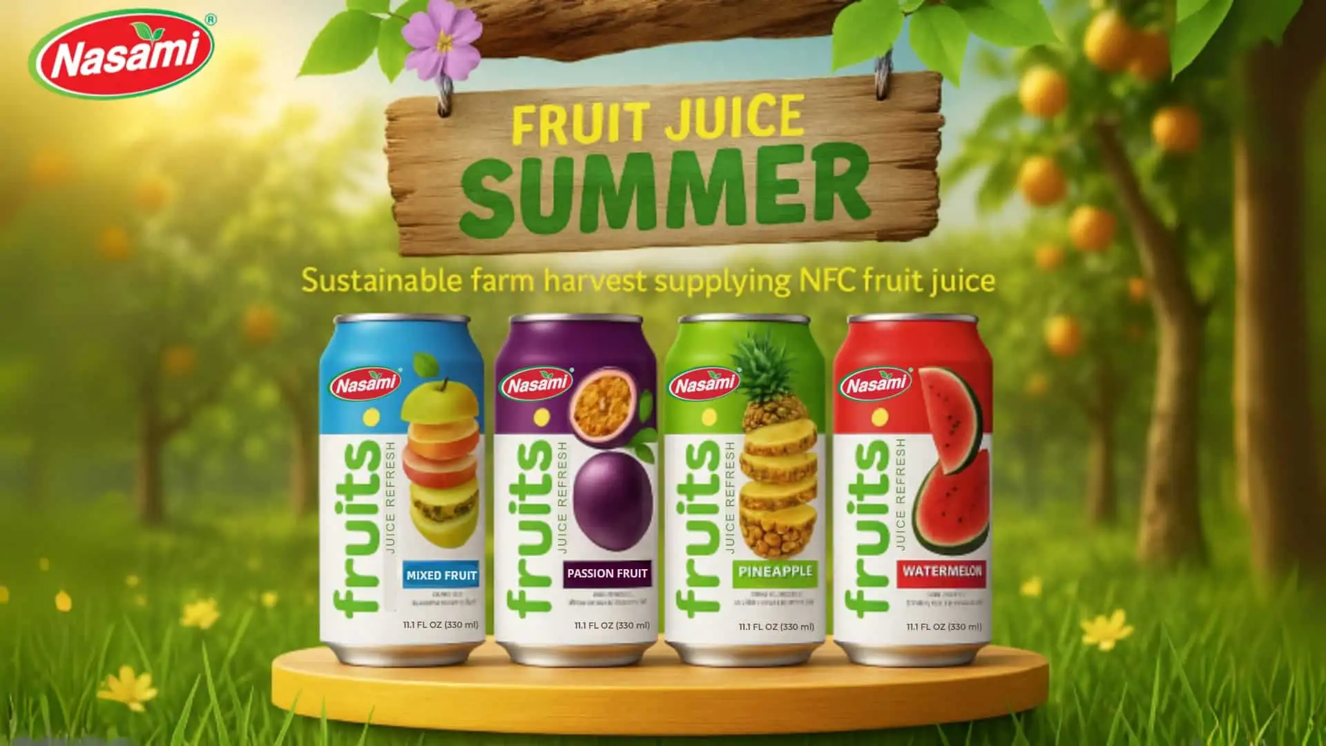 Sustainable farm harvest supplying NFC fruit juice